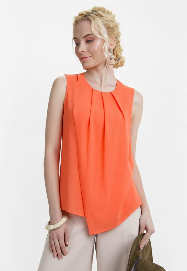Белая с оранжевым блузка