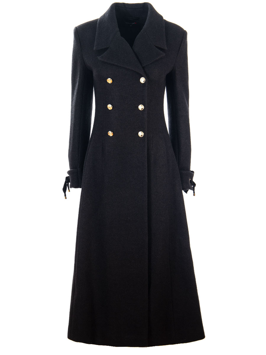 Пальто женское черное длинное приталенное