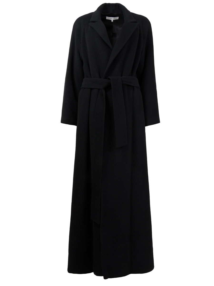 Черное длинное пальто женское