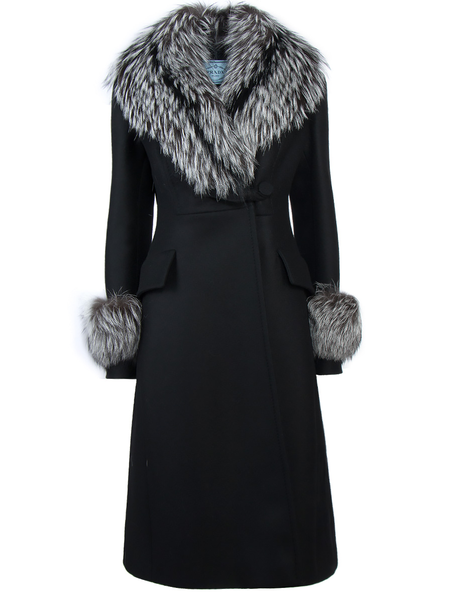 Кларис пальто женское черное с меховым воротником