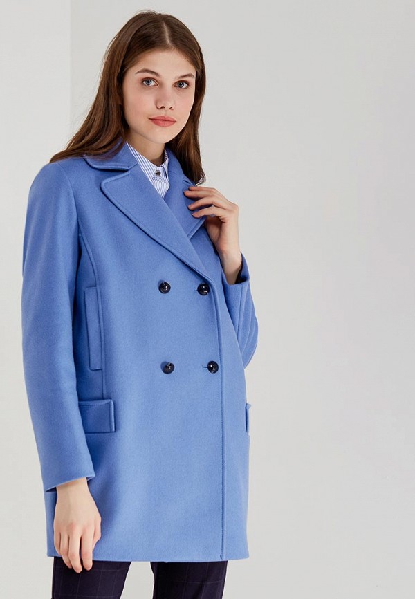 Синее двубортное пальто