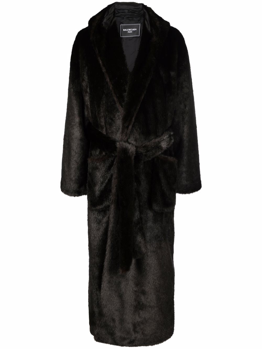 Balenciaga шуба из искусственного меха с капюшоном и поясом  675381TIQ26