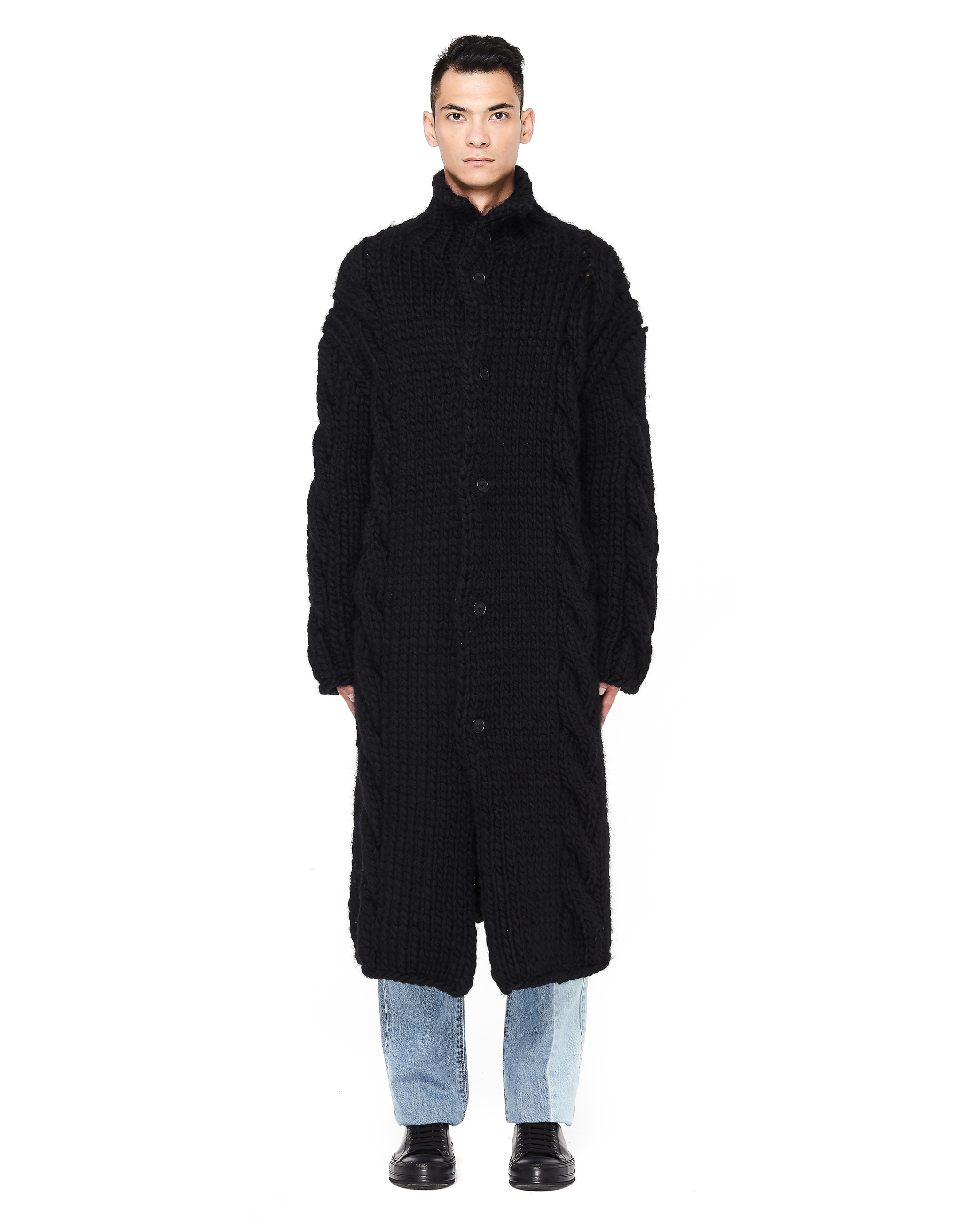 Шерстяное вязаное пальто на пуговицах - Yohji Yamamoto HV-K76-184-2