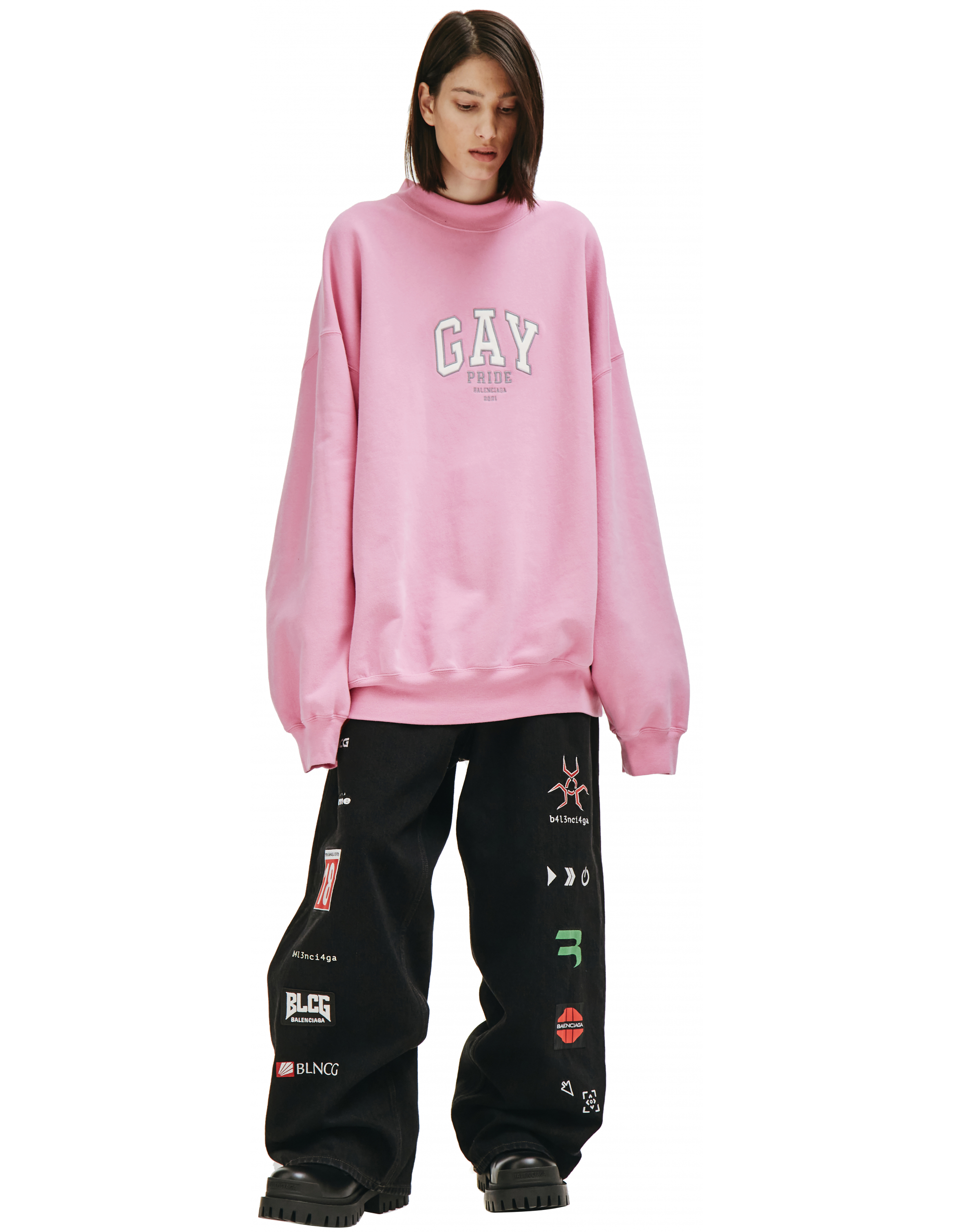 Розовый свитшот с вышивкой Gay Pride - Balenciaga  671125/TLV54/5861