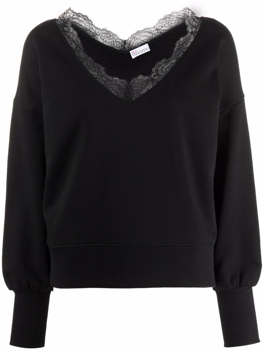 RED Valentino толстовка с V-образным вырезом и кружевной отделкой  RMF07B625
