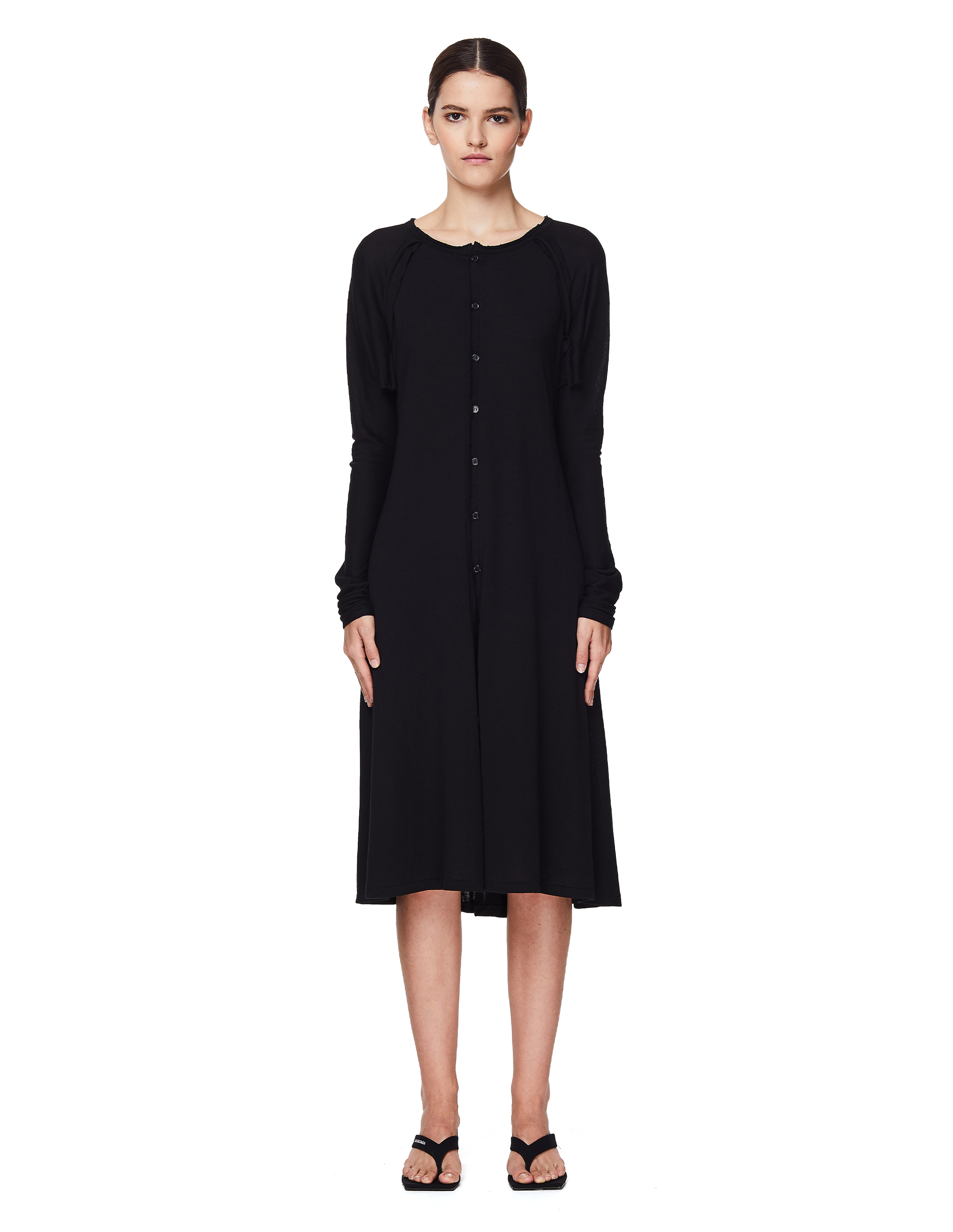 Черное платье из хлопка - Yohji Yamamoto  FN-T12-078-2/blk
