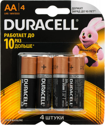 Батарейки щелочные Duracell BASIC CN АА/LR6, 4 шт. JI0QY4IXSG