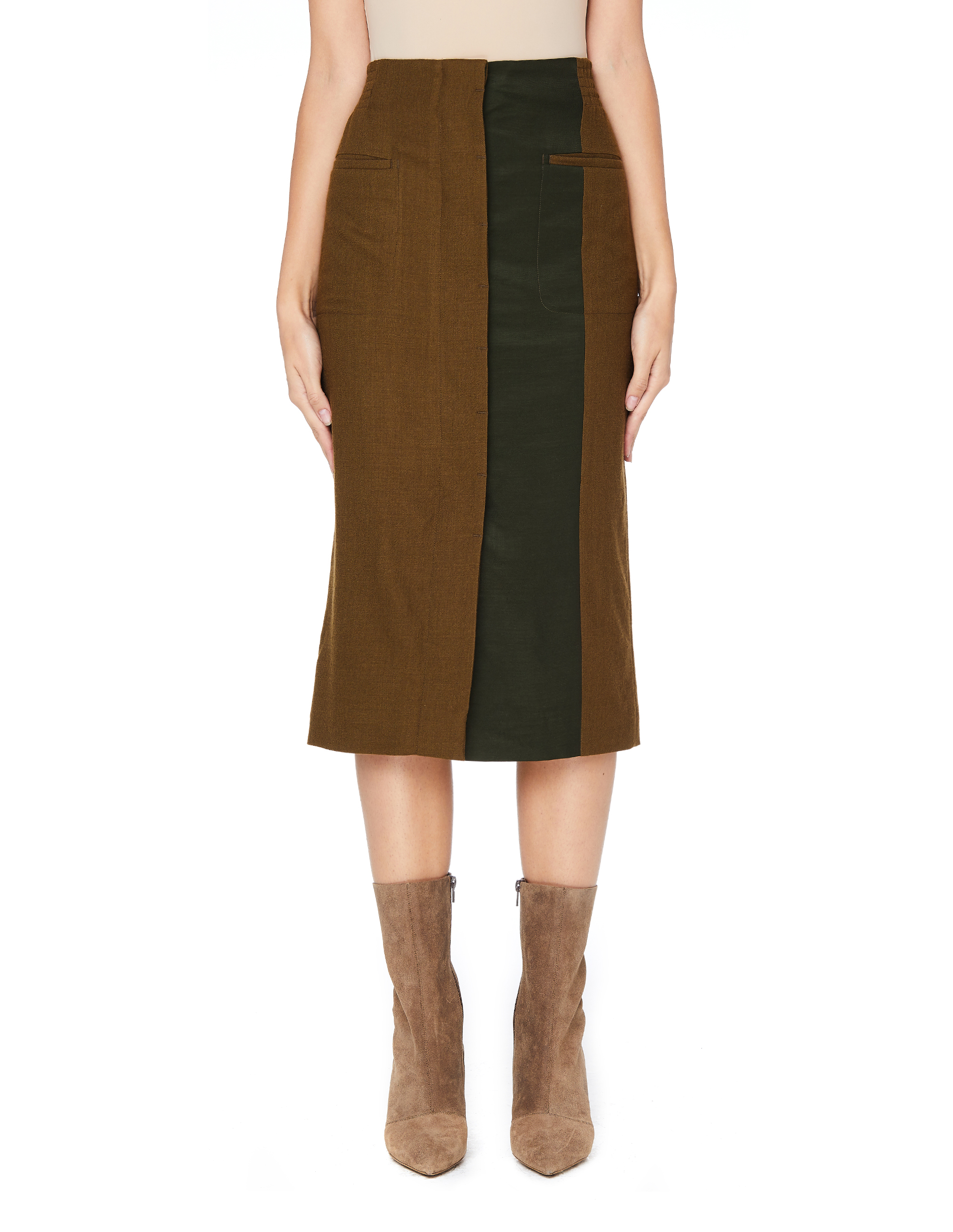 Шерстяная юбка цвета хаки - Haider Ackermann 184-5600-435-035